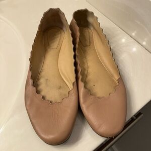 Chloe Scalloped Leather Ballet Flats